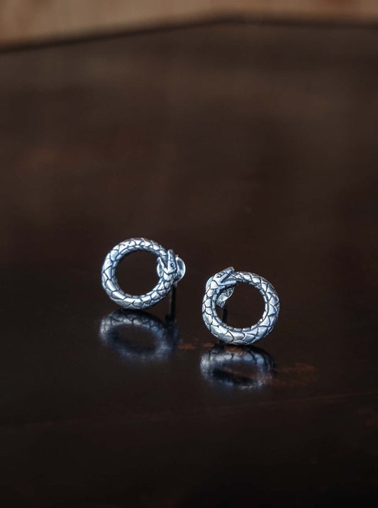 Ouroboros Snake Earrings in Silver