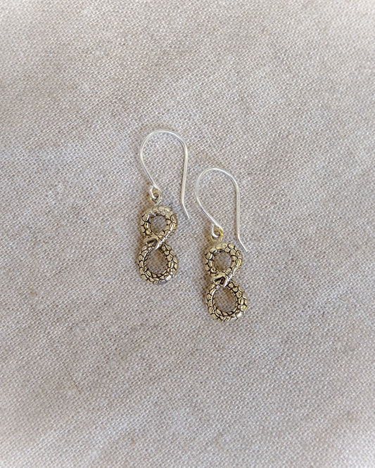 Ouroboros Infinity Earrings in Brass