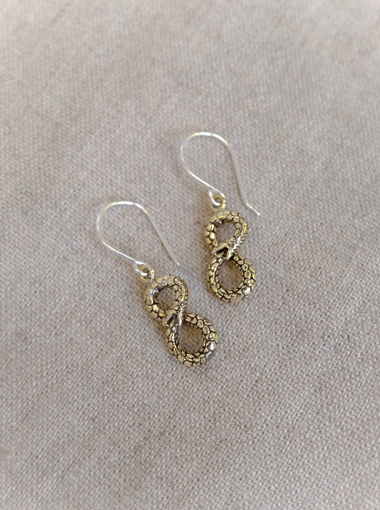 Ouroboros Snake Infinity Earrings in Brass Yin Jewelry for the Soul