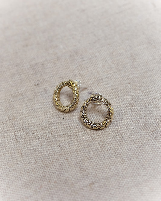 Ouroboros Earrings in Brass