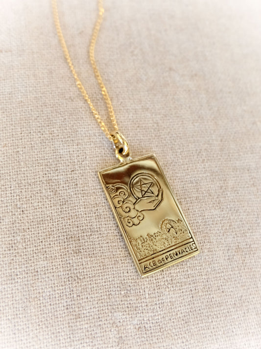 Ace of Pentacles Pendant in Brass