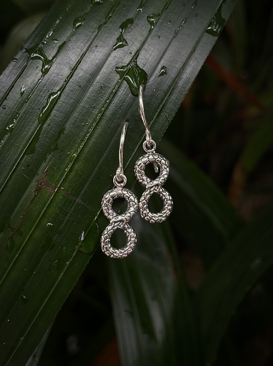 Ouroboros Snake Infinity Earrings in Silver