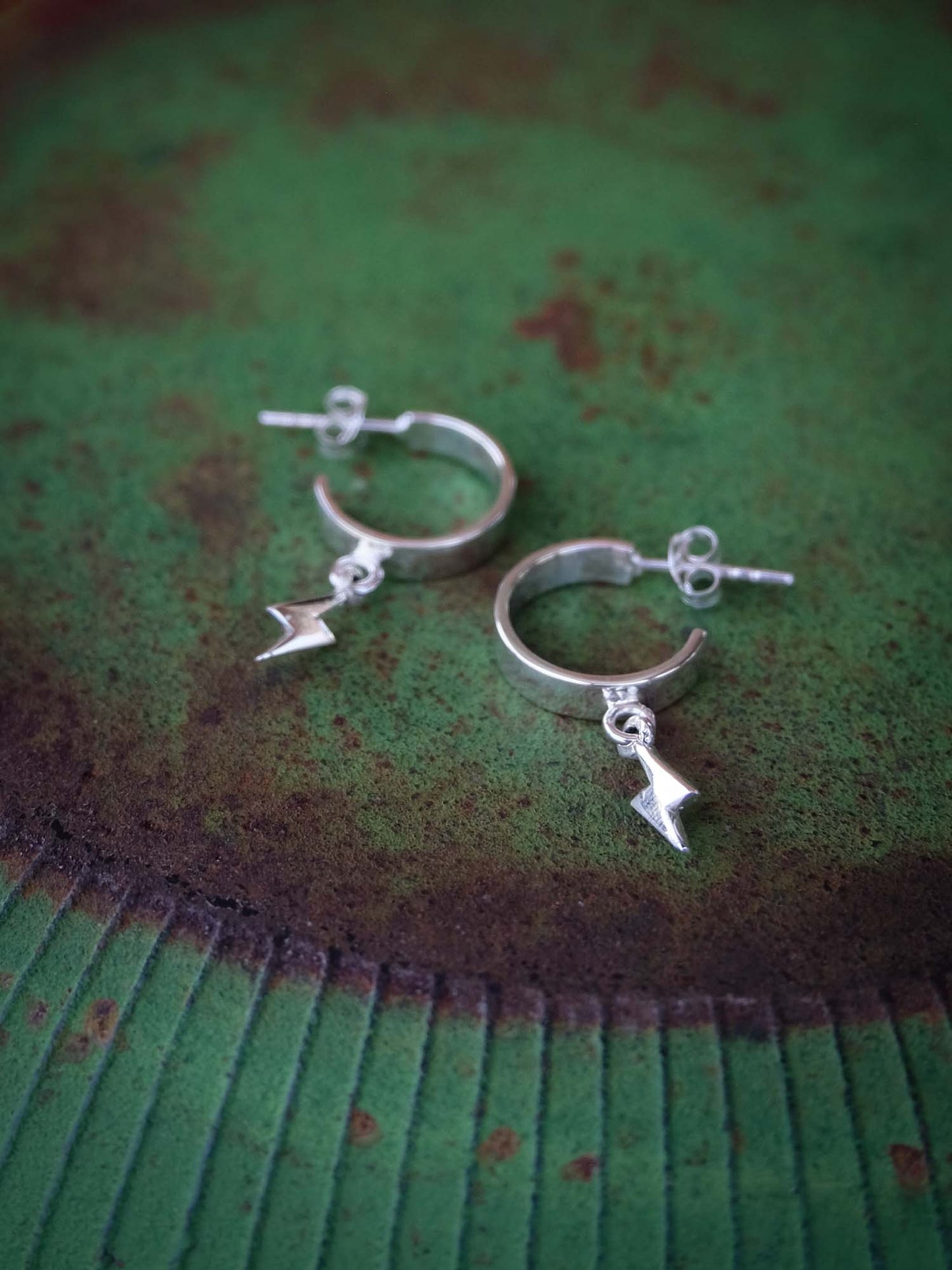 Bolt Hoop Earrings in Silver