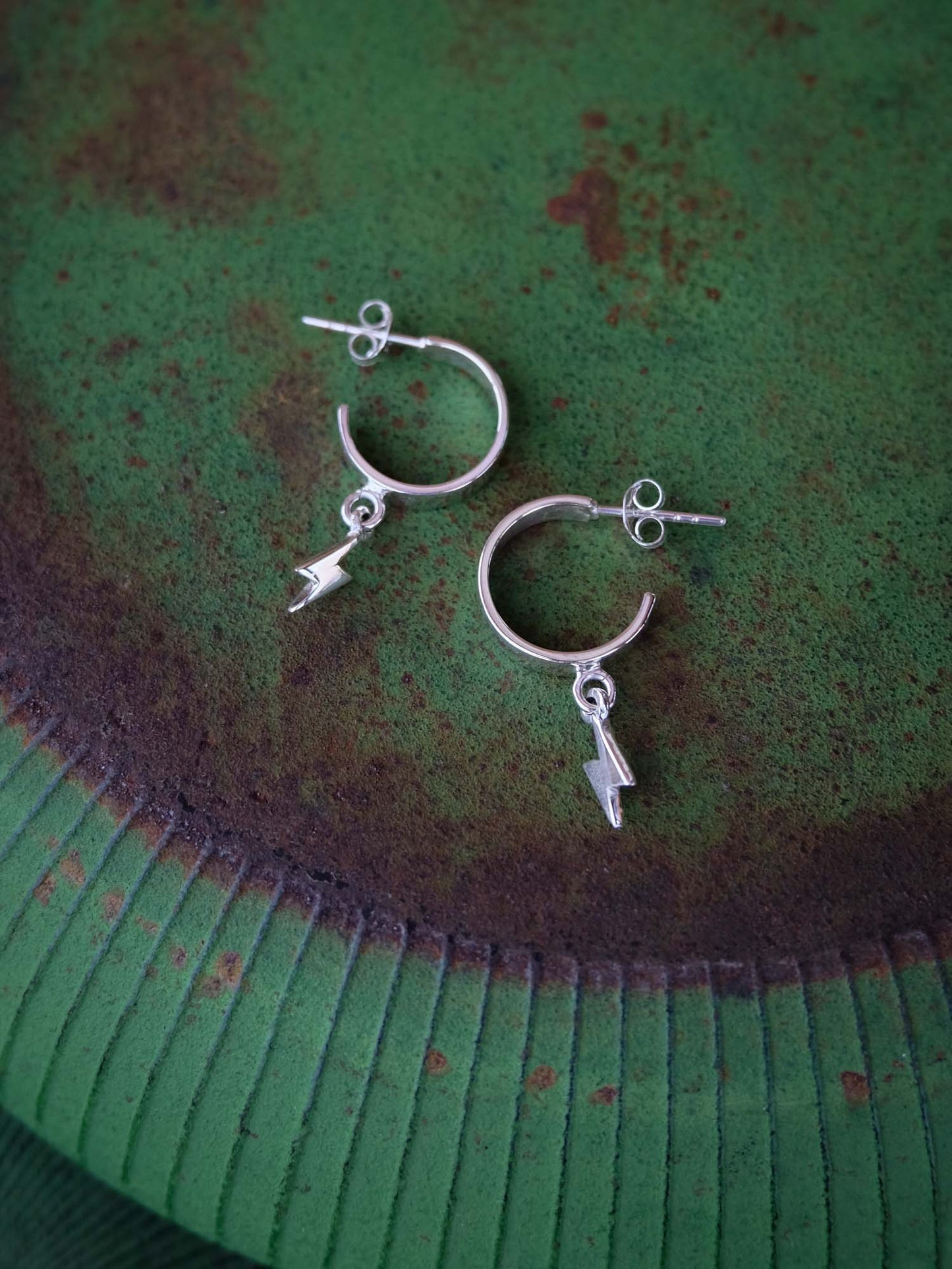Bolt Hoop Earrings in Silver