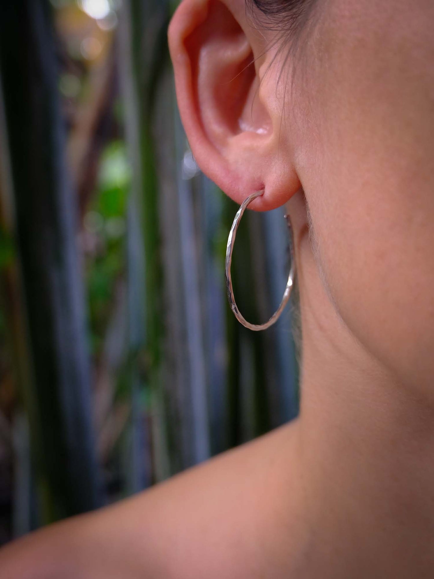 Hammered Hoops in Silver