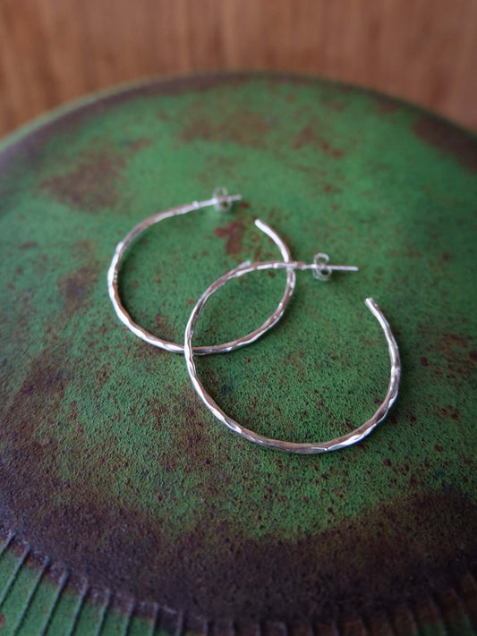 Hammered Hoops in Silver