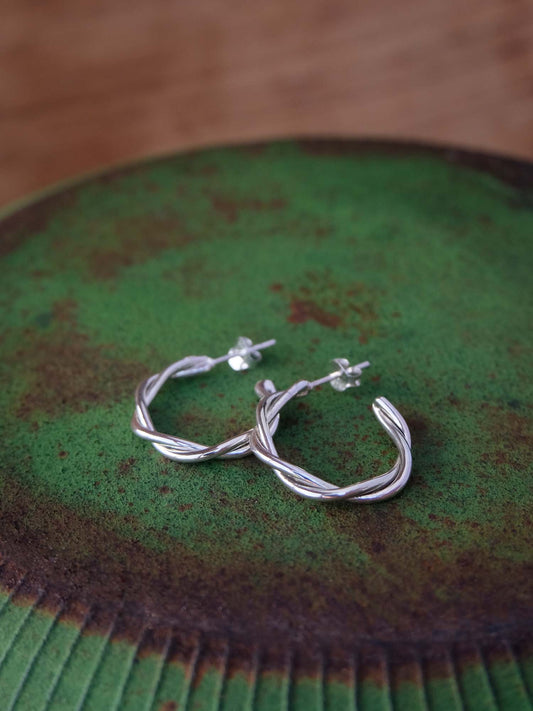 Twisted Stud Hoops in Silver