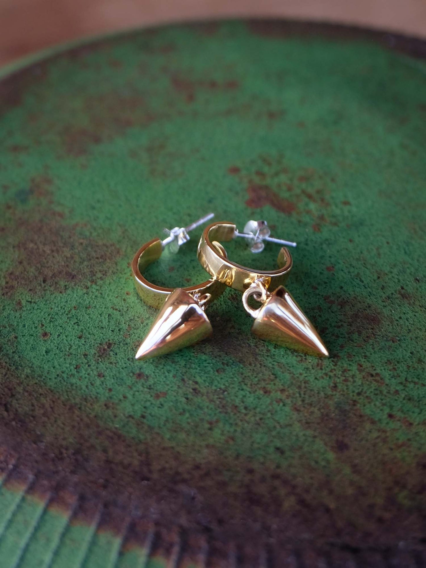 Cone Hoop Earrings in Brass