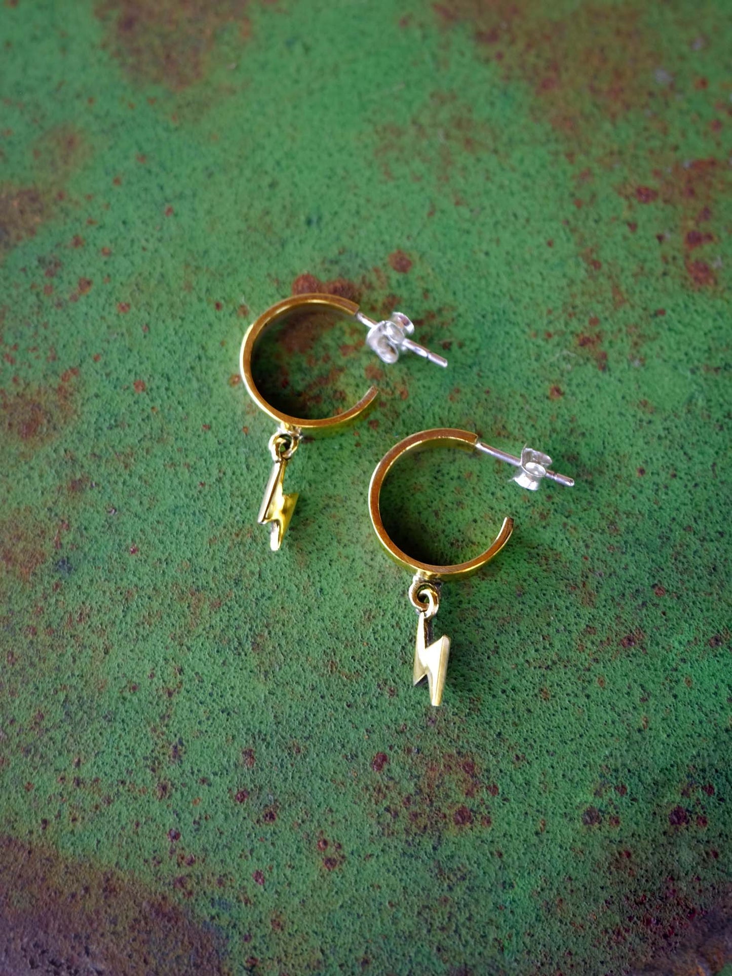 Bolt Hoop Earrings in Brass
