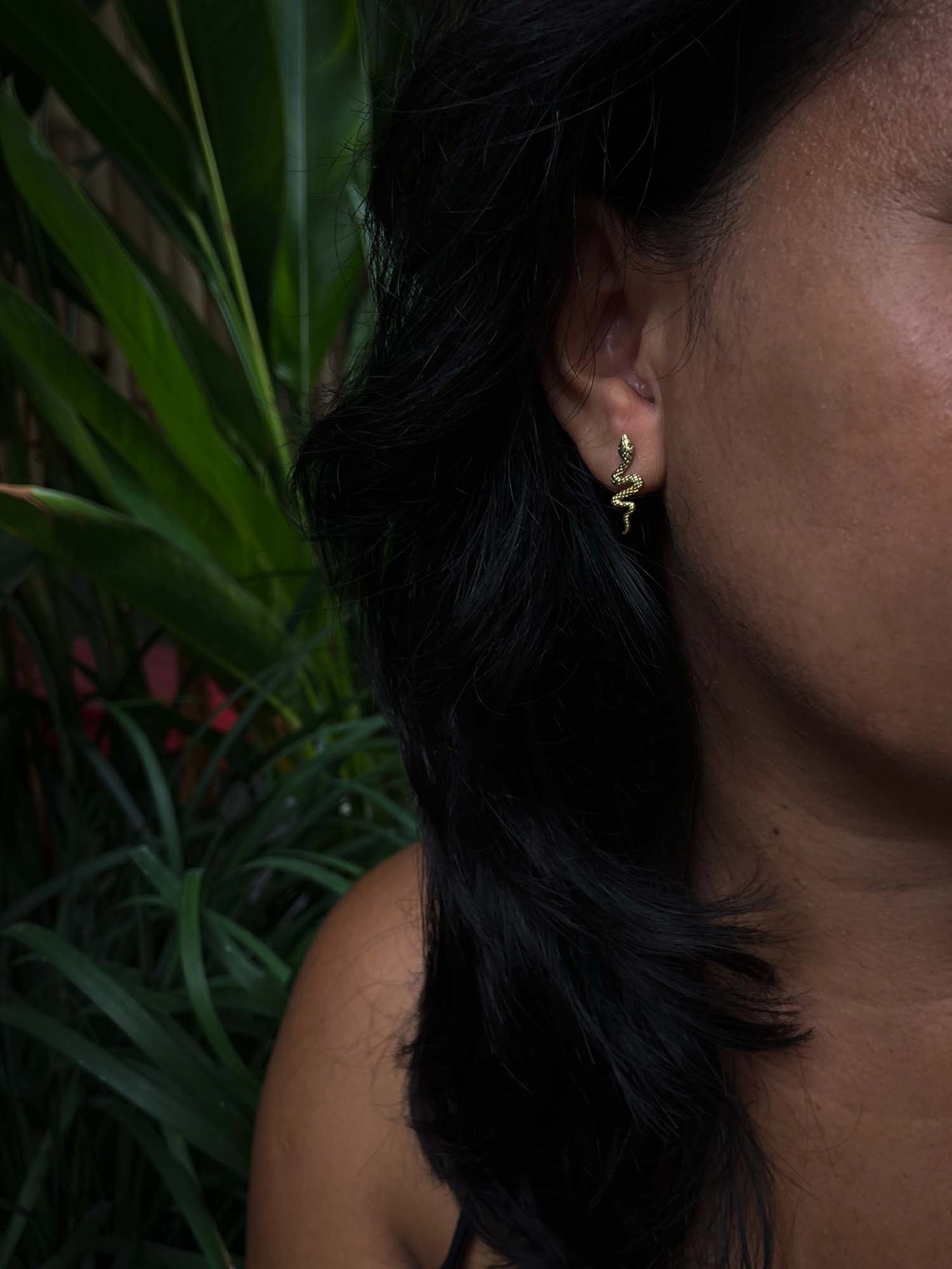 Patterned Snake Earrings in Brass Yin Jewelry for the Soul