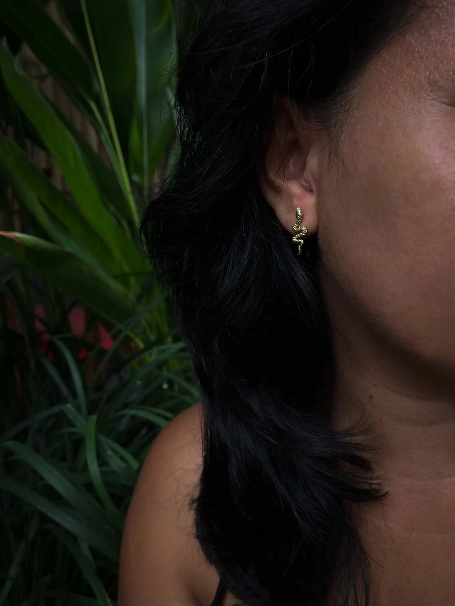 Patterned Snake Earrings in Brass Yin Jewelry for the Soul