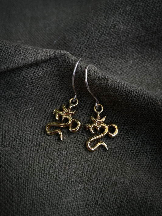 Bali Om Earrings in Brass