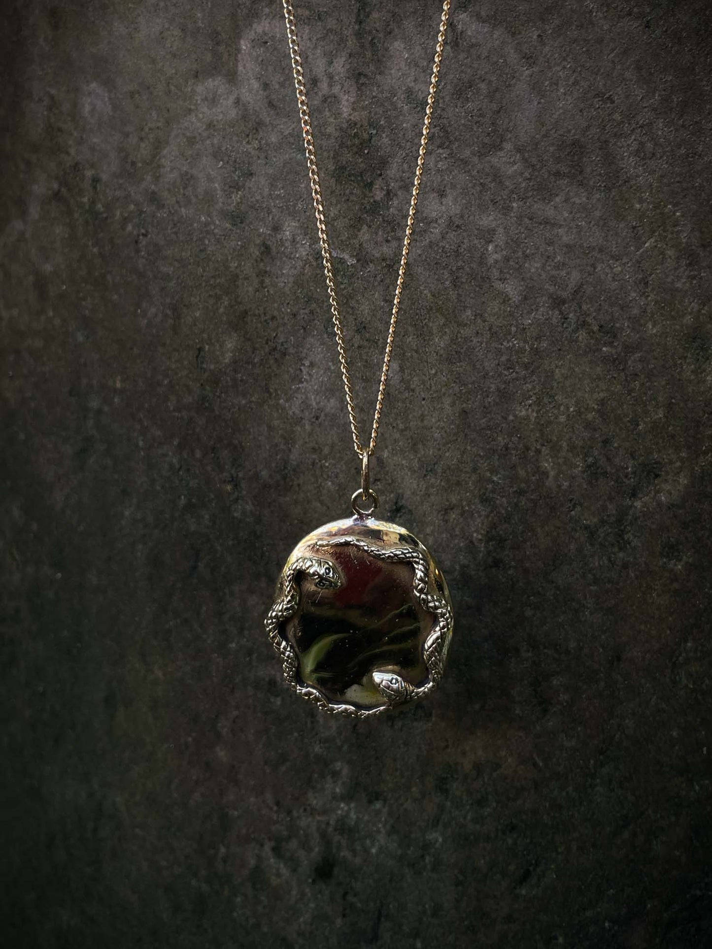 Snake Medallion Pendant in Brass Yin Jewelry for the Soul