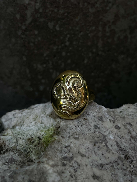 Snake Medallion Ring in Brass