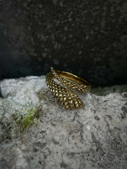 Wraparound Snake Ring in Brass