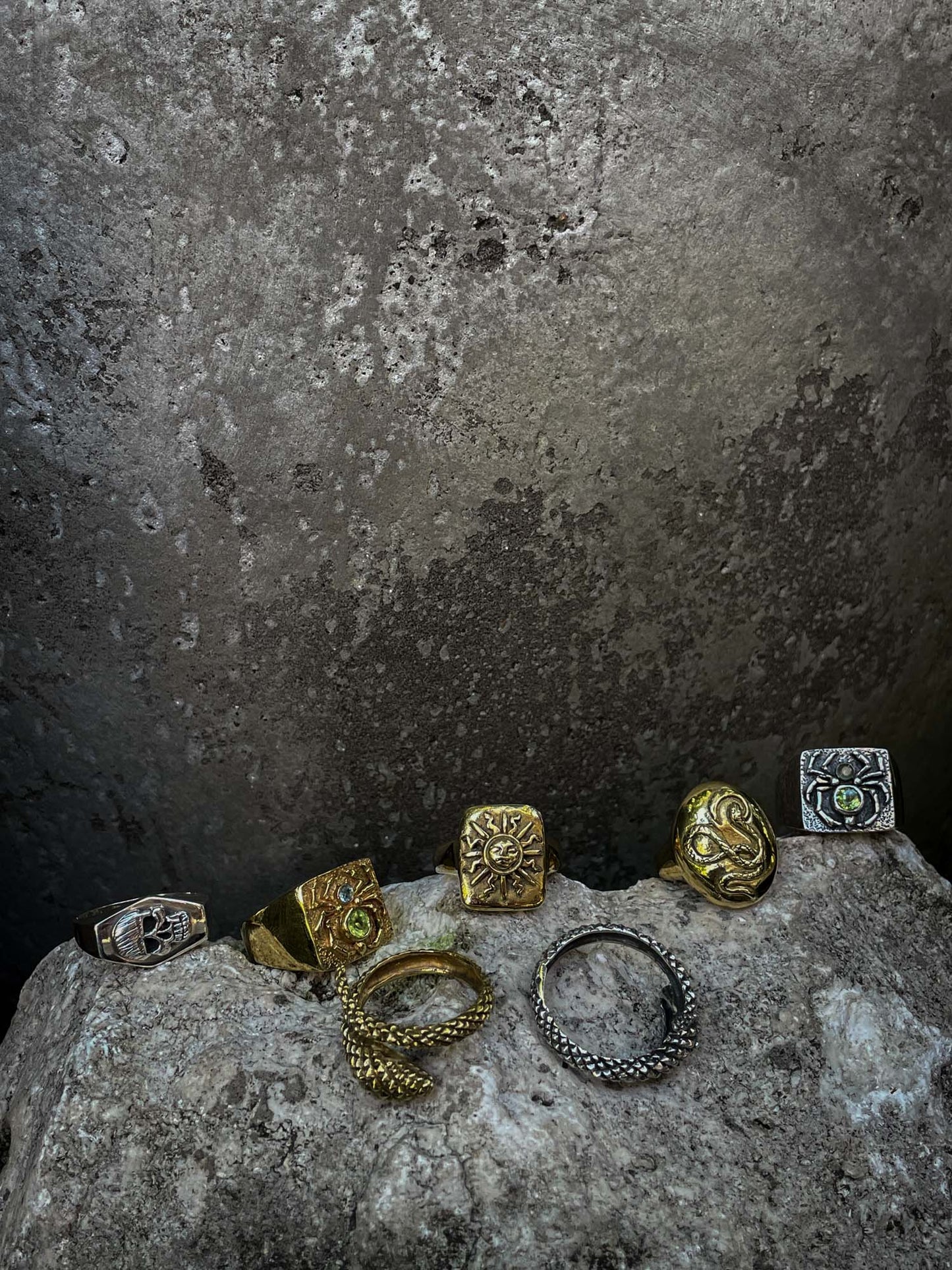 Snake Medallion Ring in Brass