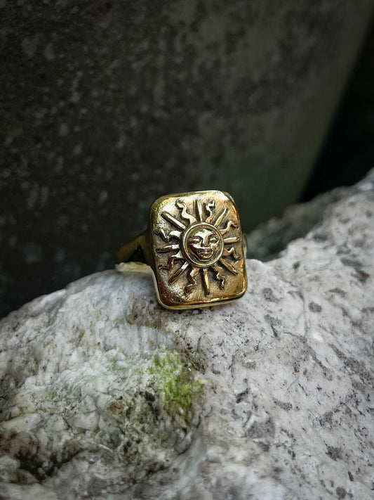Sun Medallion Ring in Brass