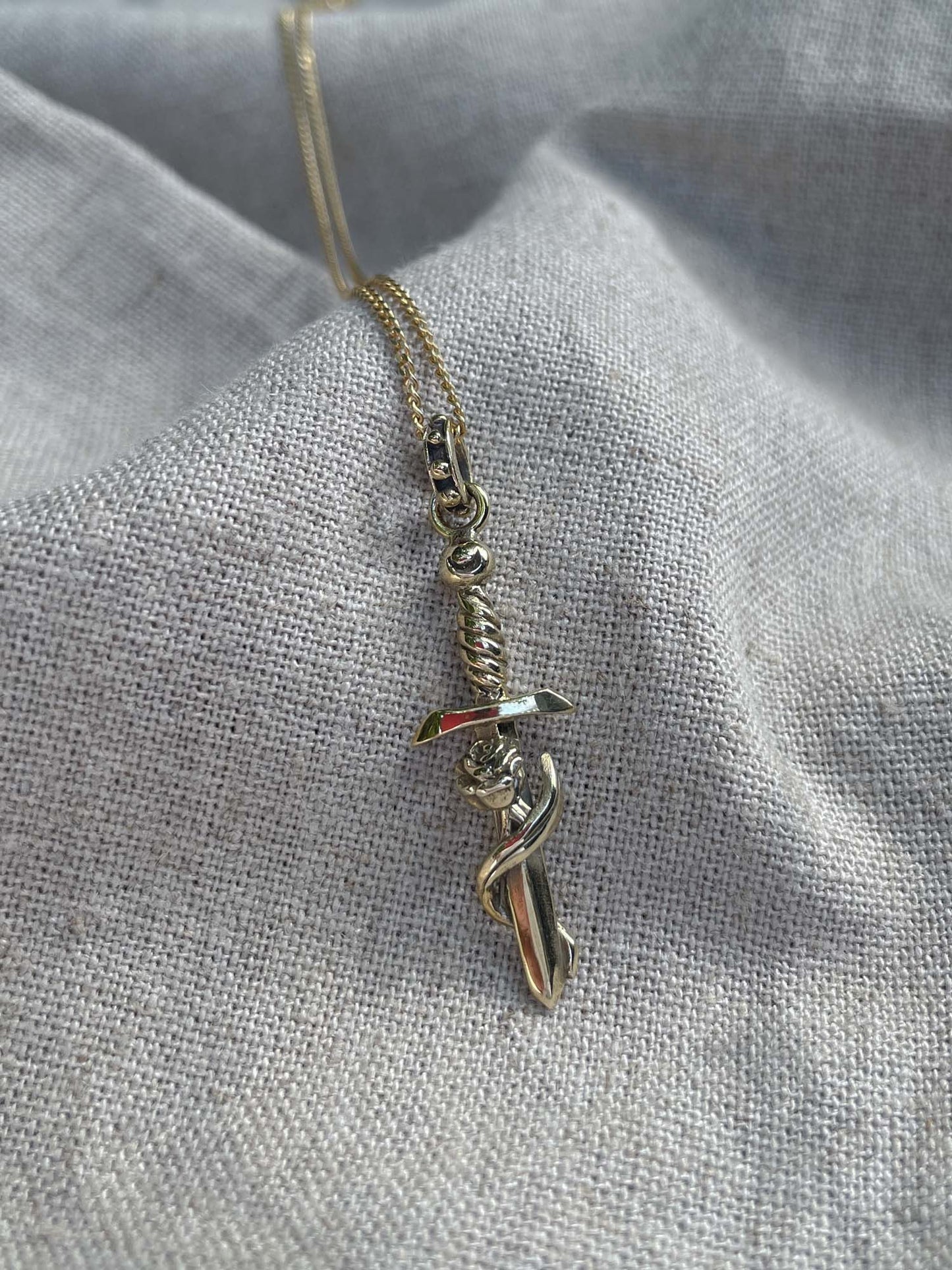 Rose Sword Pendant in Brass Yin Jewelry for the Soul