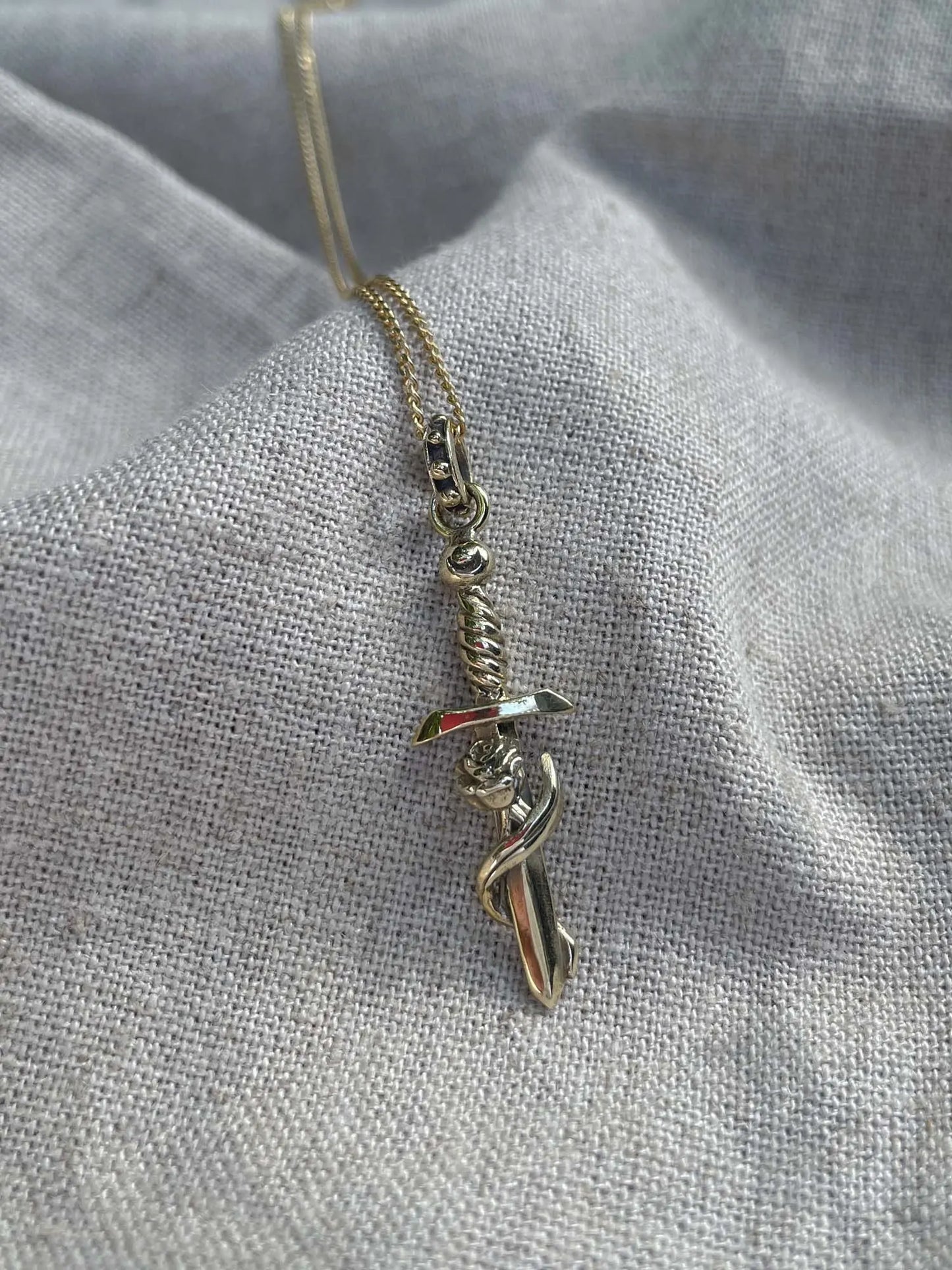Rose Sword Pendant in Brass Yin Jewelry for the Soul