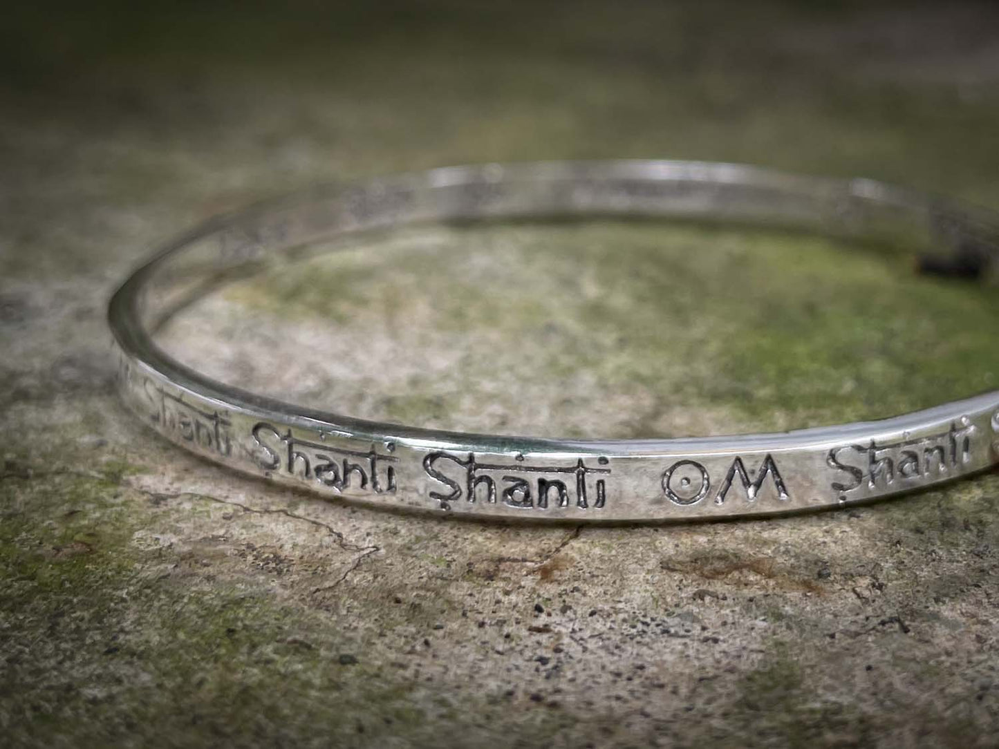Om Shanti Bangle in Silver Yin Jewelry for the Soul