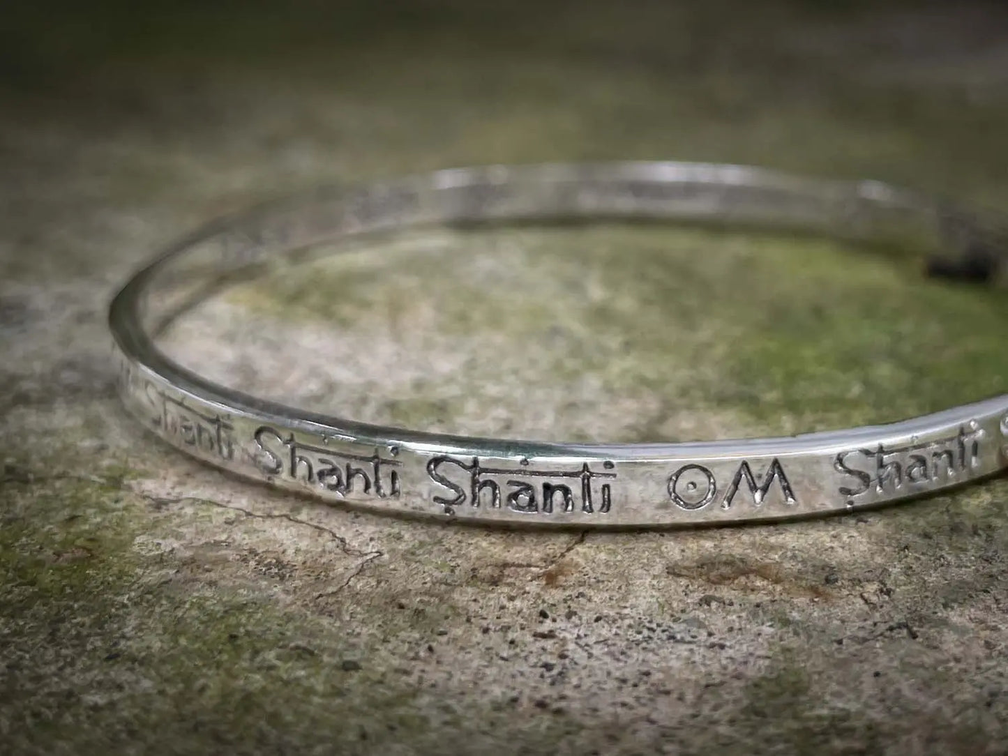 Om Shanti Bangle in Silver Yin Jewelry for the Soul