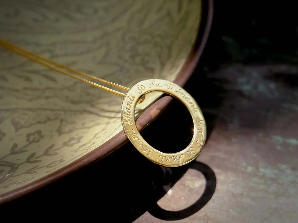 Om Shanti Prayer Pendant in Brass Yin Jewelry for the Soul