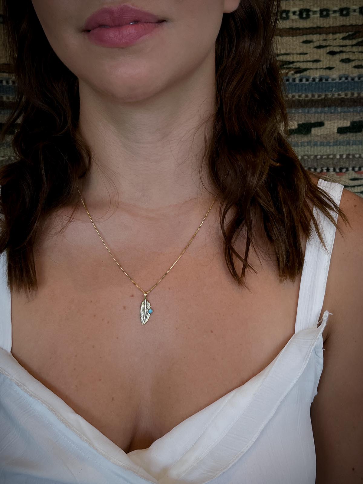 Feather Stone Pendant in Brass Yin Jewelry for the Soul