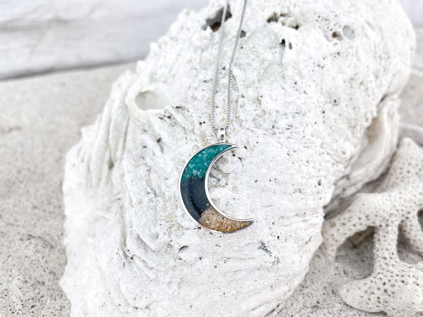 I Miss Bali Sand Jewellery, Crescent Moon Pendant Necklace Handmade in Bali