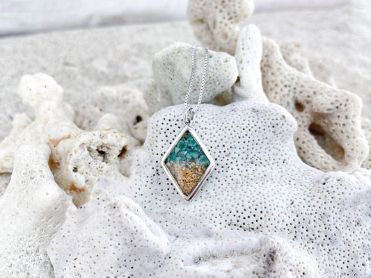 I Miss Bali Sand Jewellery, Diamond Charm Sand Necklace Handmade in Bali, front view