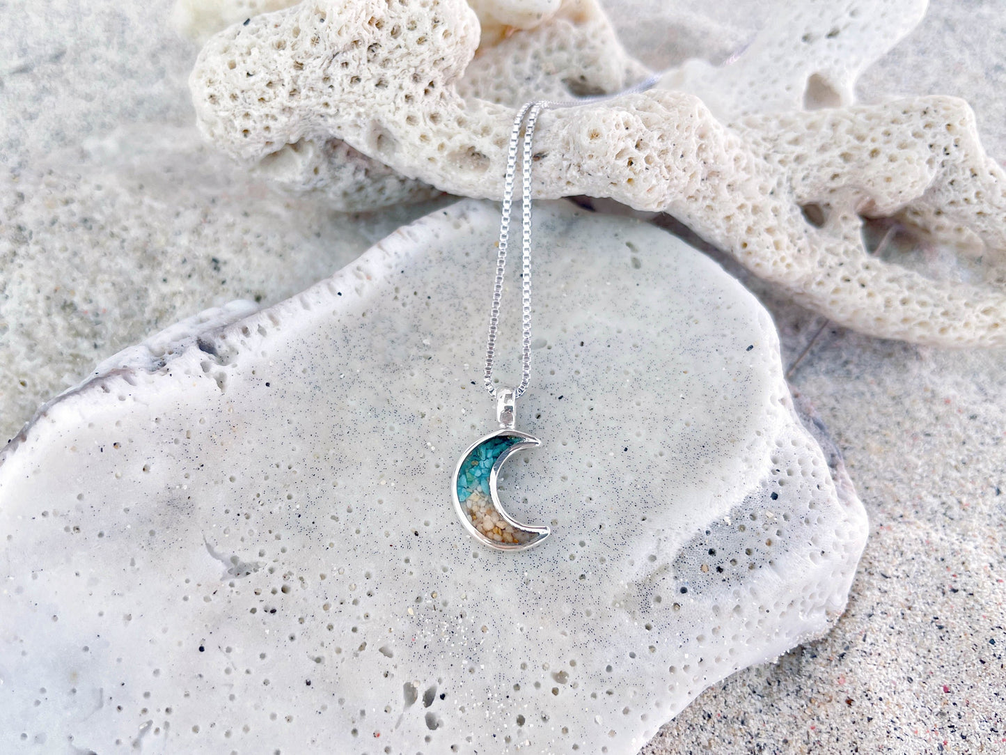 I Miss Bali Sand Jewellery, Crescent Moon Charm Sand Necklace Handmade in Bali