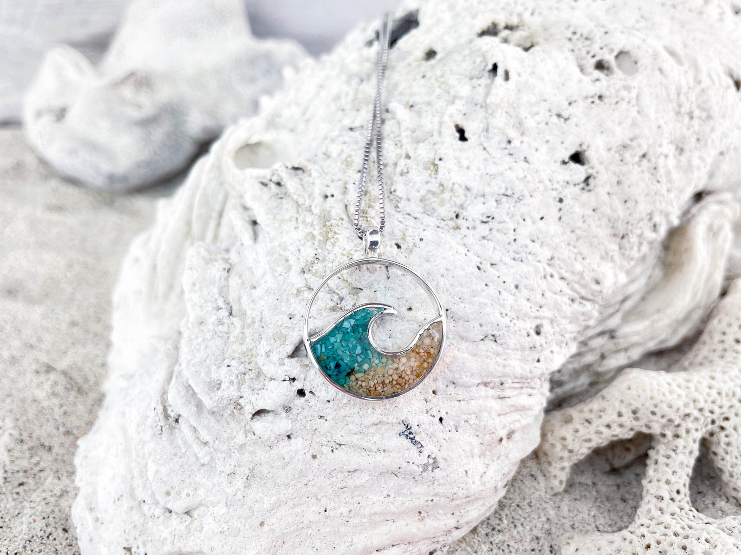 I Miss Bali Sand Jewellery, Rolling Wave Sand Pendant Necklace Handmade in Bali, front view