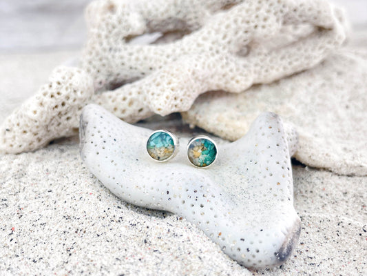 I Miss Bali Sand Jewellery, Round Sand Stud Earrings Handmade in Bali, front view