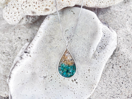 I Miss Bali Sand Jewellery, Large Teardrop Pendant Necklace Handmade in Bali, front view