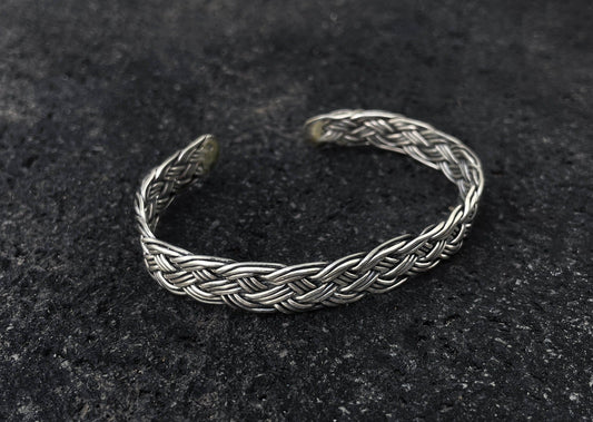 French Braided Silver Bangle