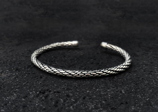 Wide Rope Silver Bangle