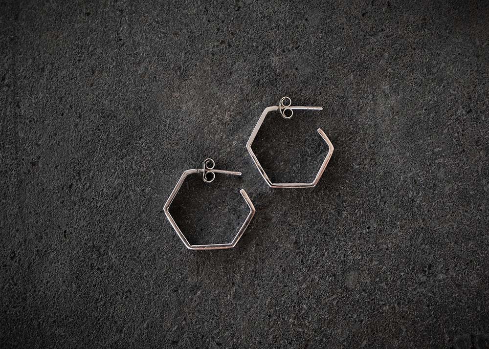 Hexagon Silver Hoop Earrings Mule Jewels