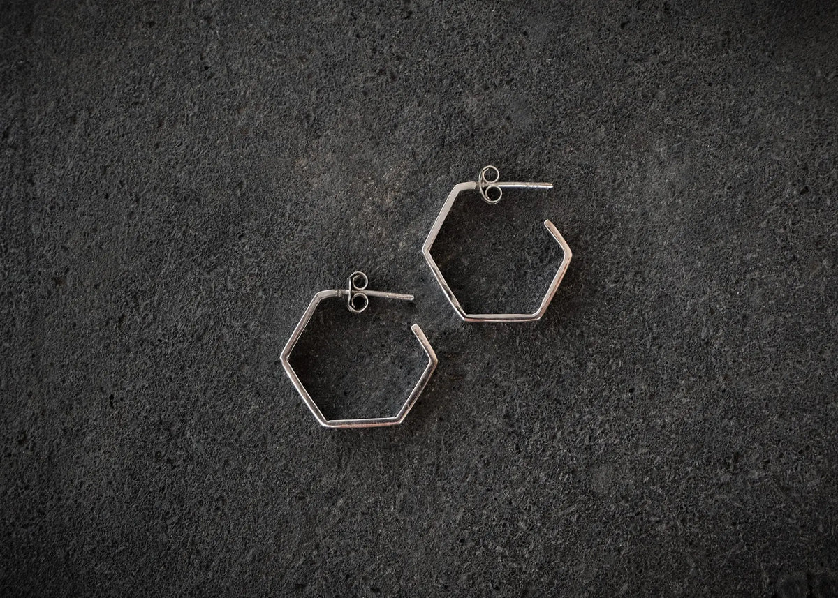 Hexagon Silver Hoop Earrings Mule Jewels