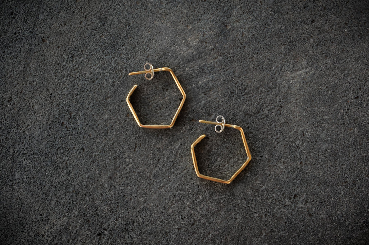 Hexagon Brass Hoop Earrings Mule Jewels