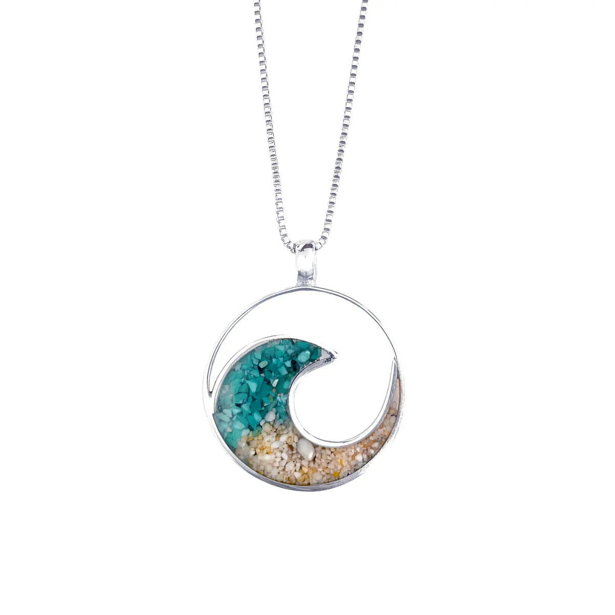 I Miss Bali Sand Jewellery, Bingin Beach Pendant Necklace on white background, Handmade in Bali