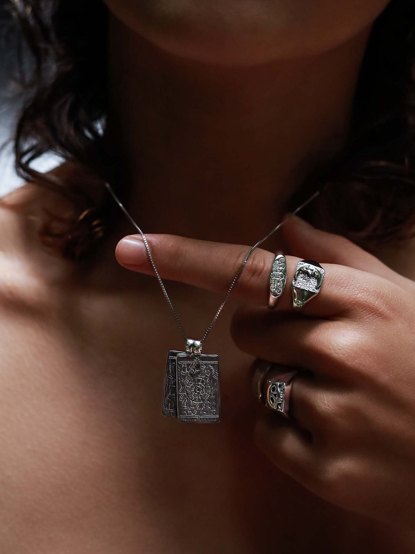 Wheel of Fortune Tarot Card Pendant in Silver