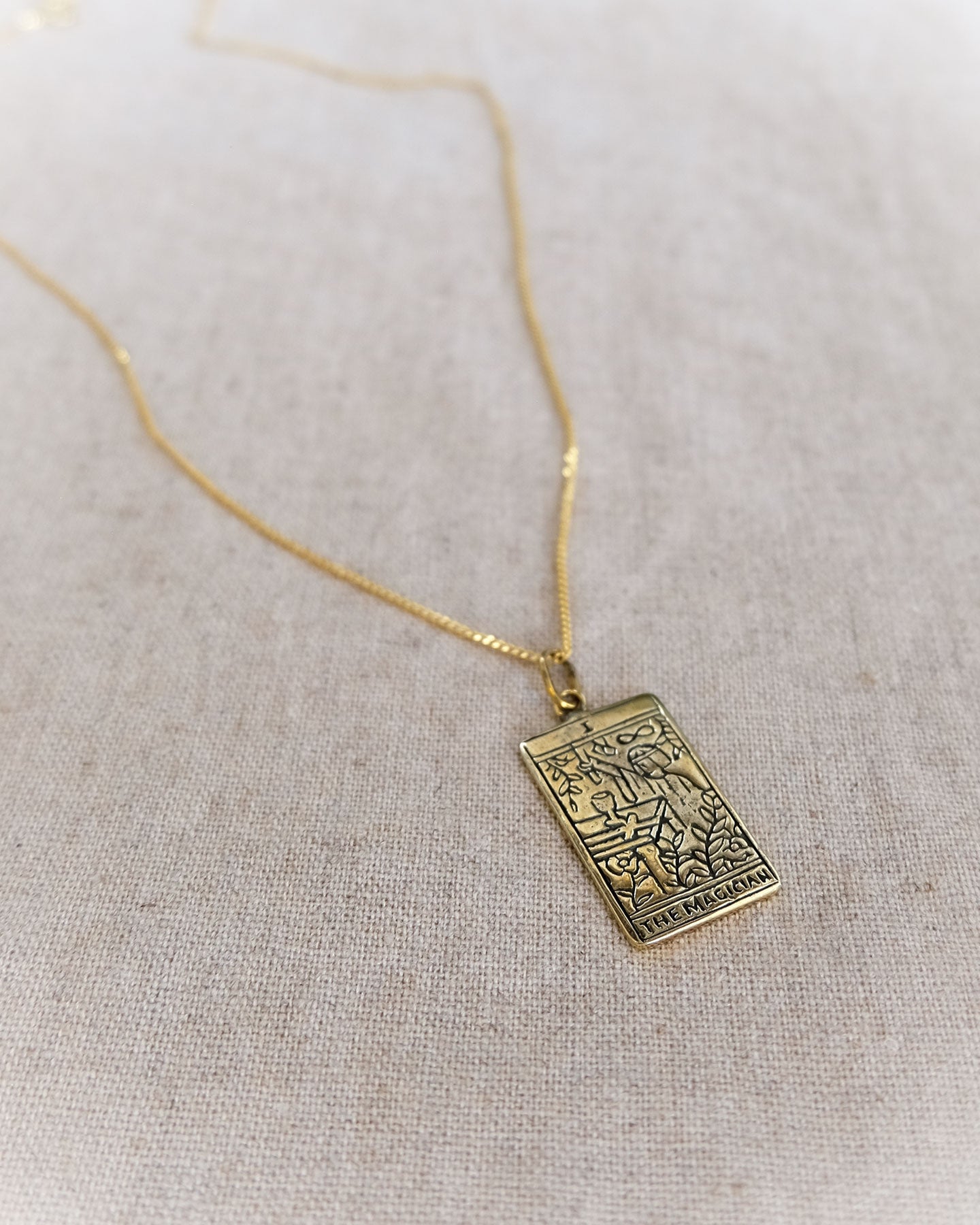 The Magician Tarot Card Pendant in Brass