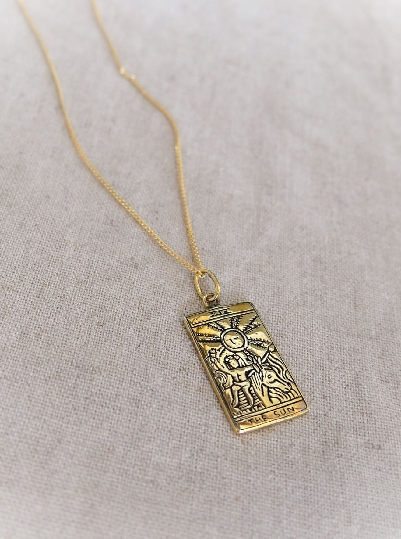 The Sun Tarot Card Pendant in Brass