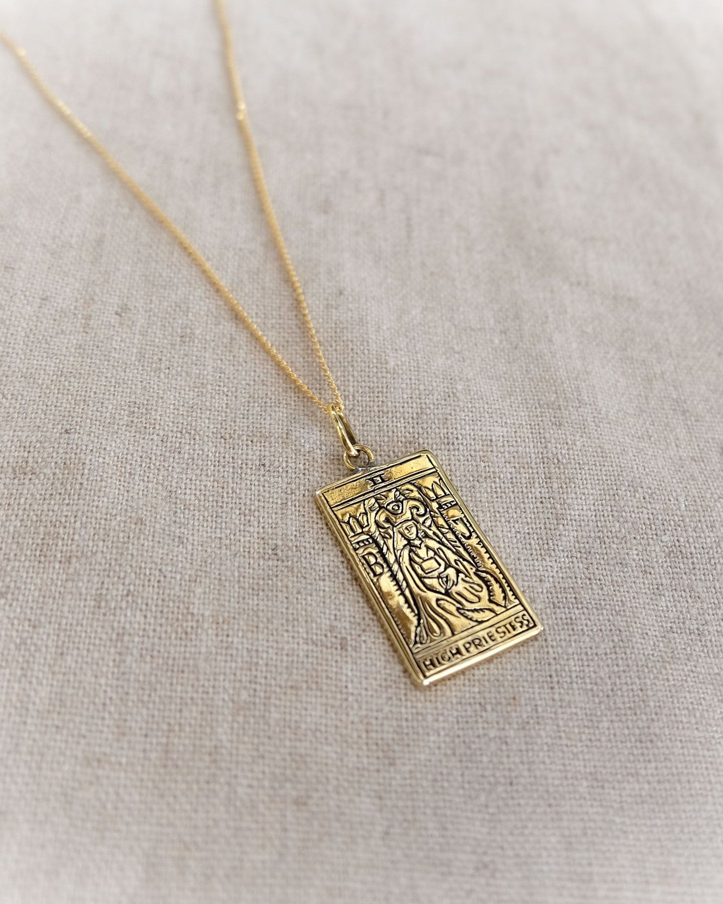 The High Priestess Tarot Card  Pendant in Brass