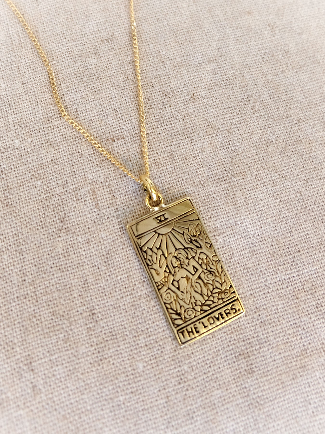 The Lovers Tarot Card Pendant in Brass