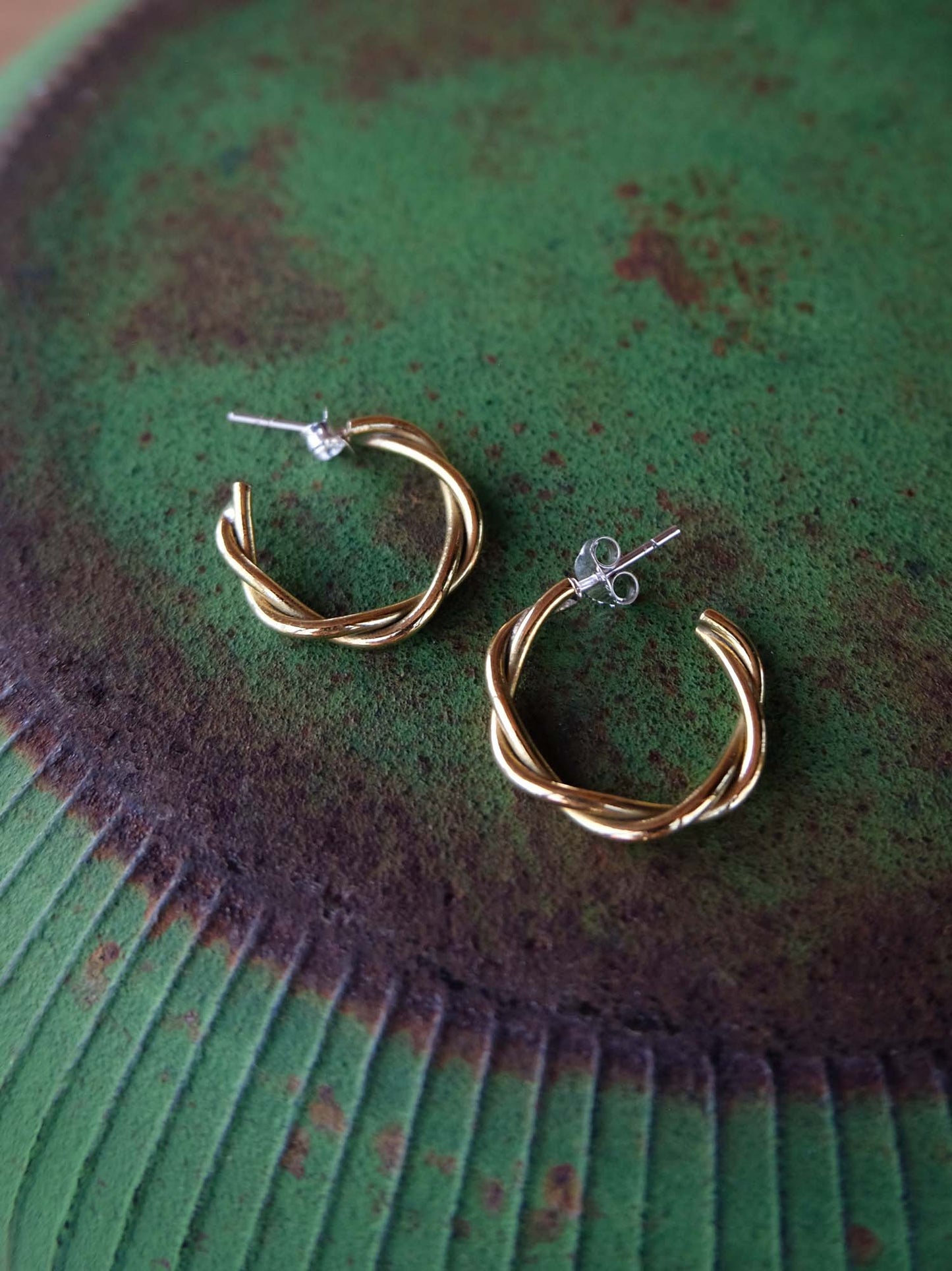 Twisted Stud Hoops in Brass