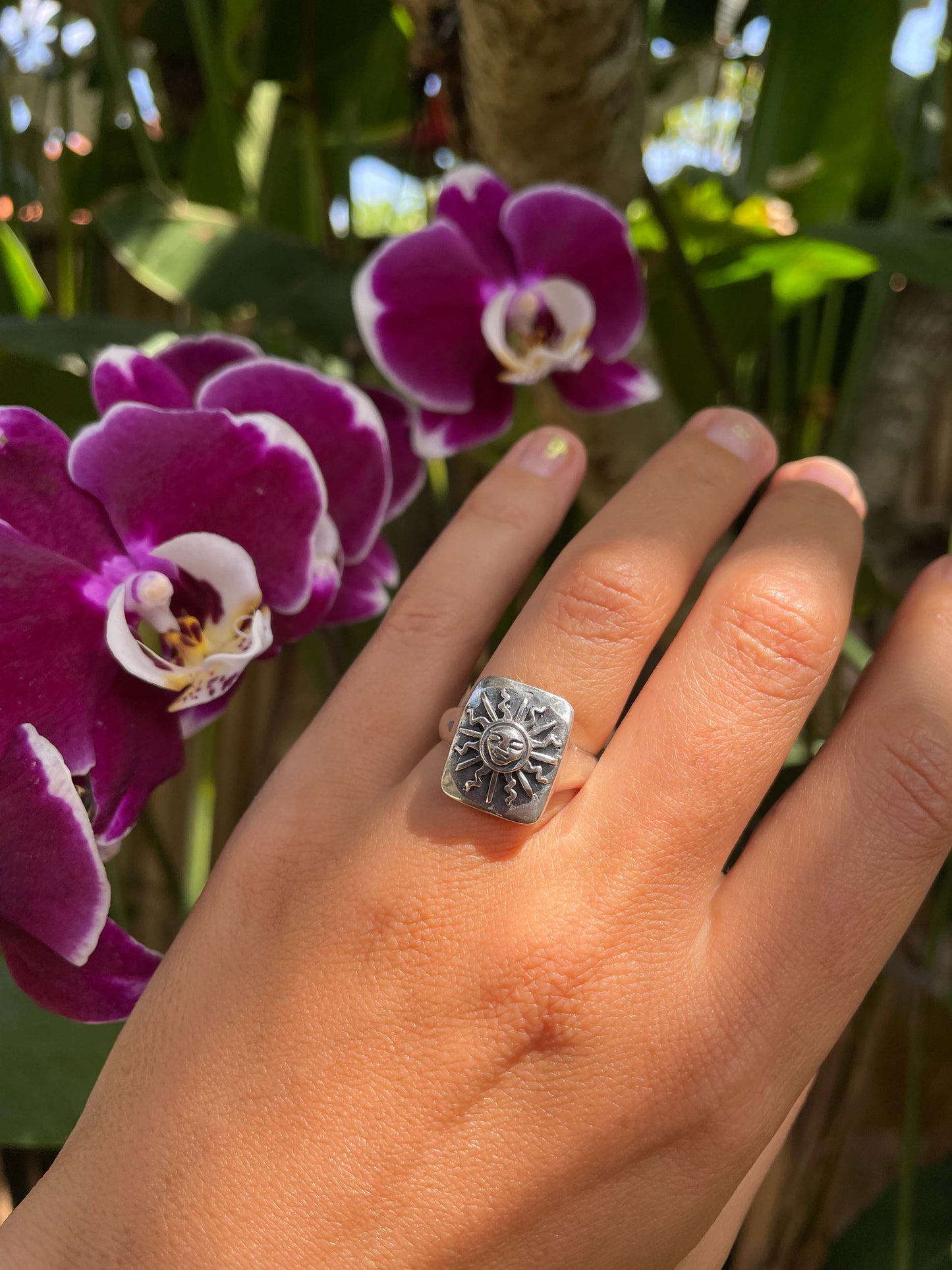 Sun Medallion Ring in Silver