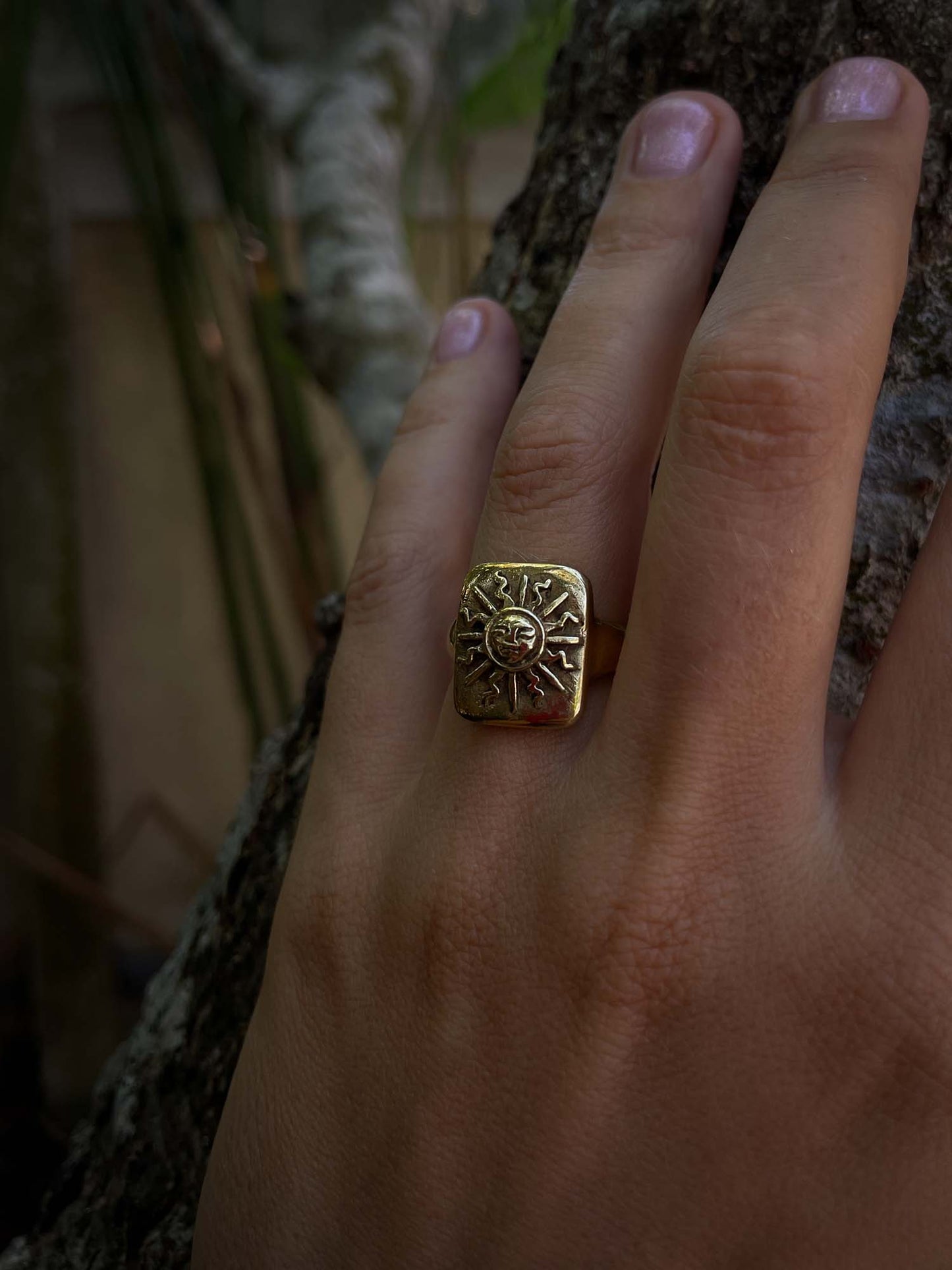 Sun Medallion Ring in Brass