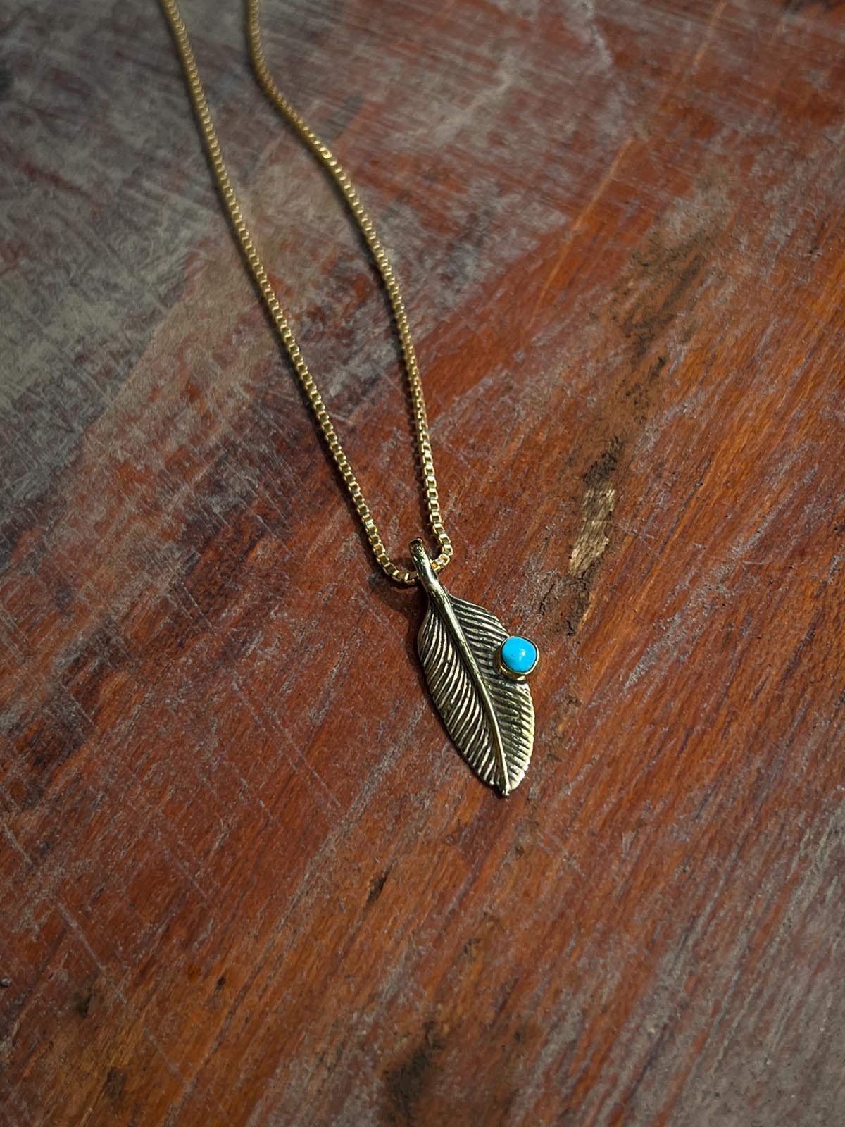 Feather Stone Pendant in Brass