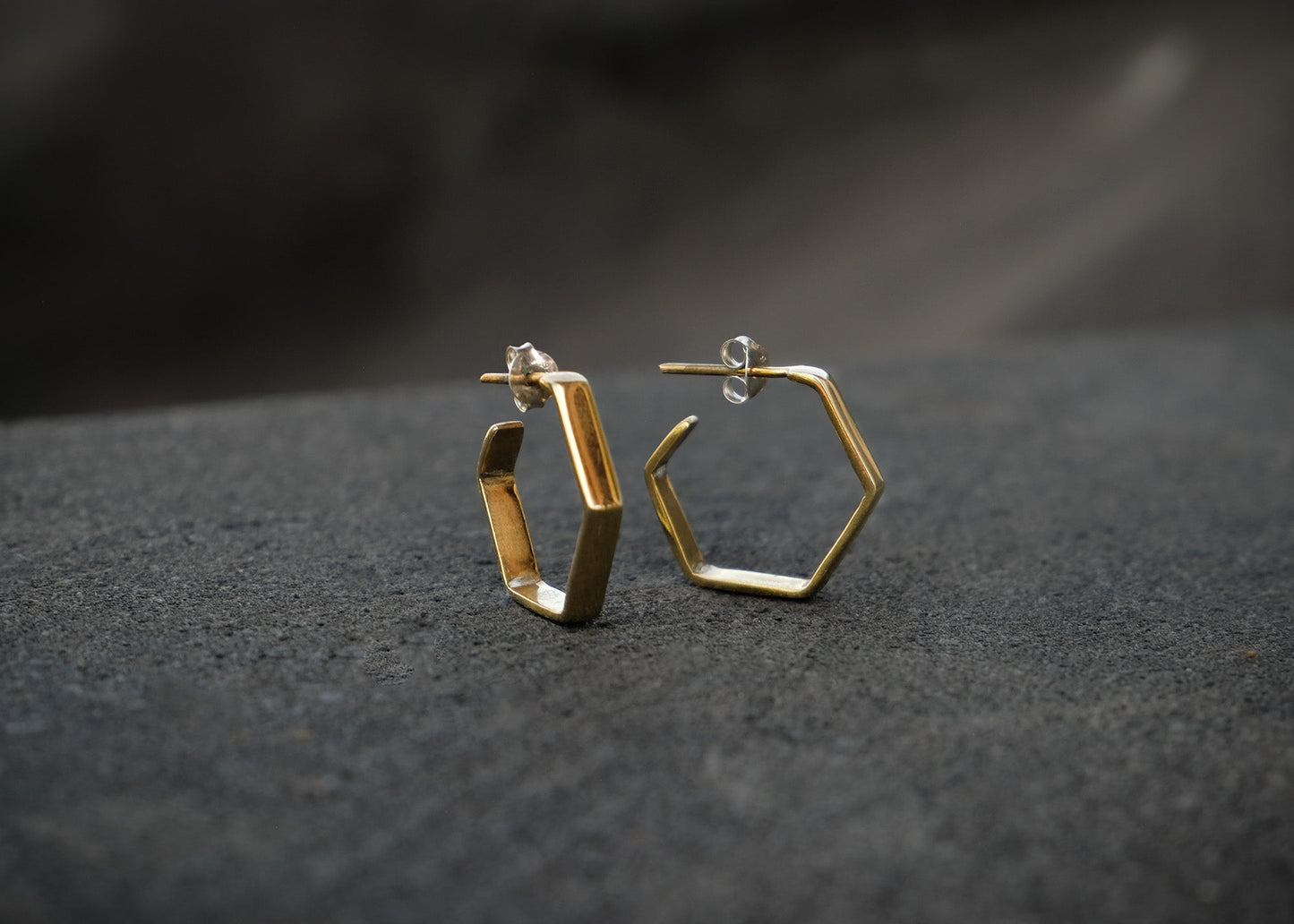 Hexagon Brass Hoop Earrings